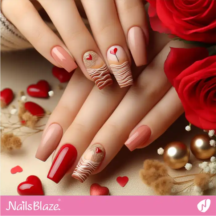 Desert French Tips with Hearts Nail Design | Valentine Nails - NB2928
